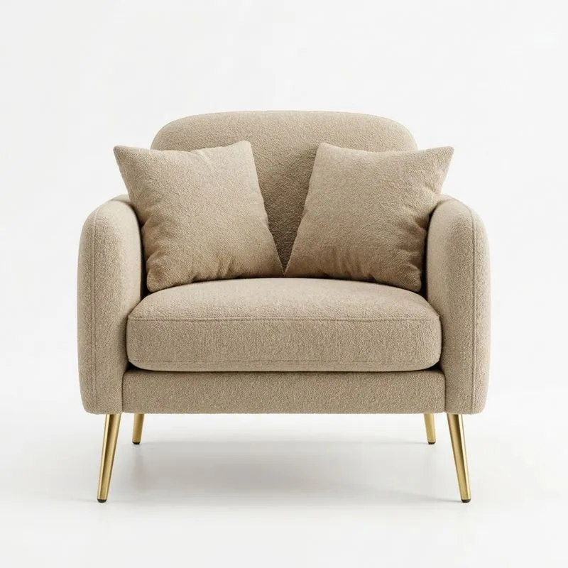 Sessel Beige Bouclé Stoff Stahlbeine