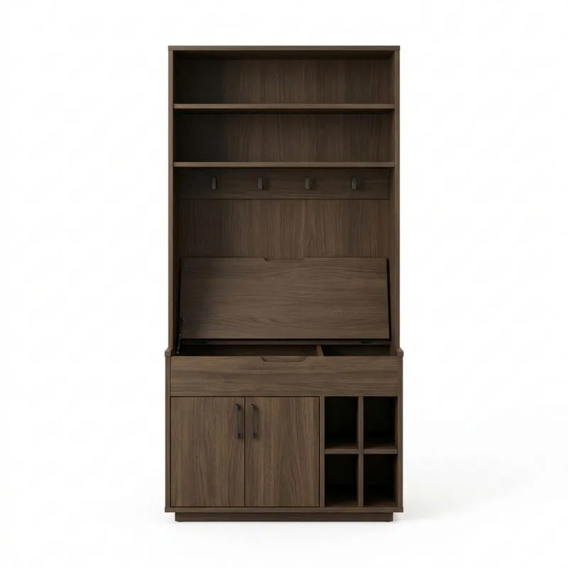 MDF Holzschrank mit Regalen und Haken Dunkelbraun