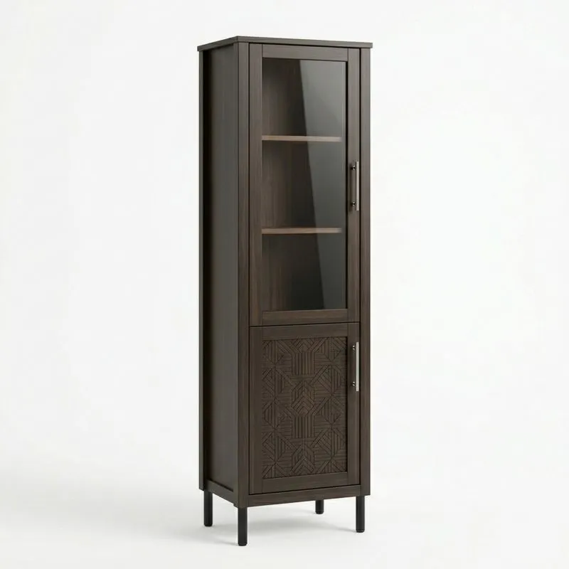 Hochschrank aus MDF-Holz und gehärtetem Glas Braun
