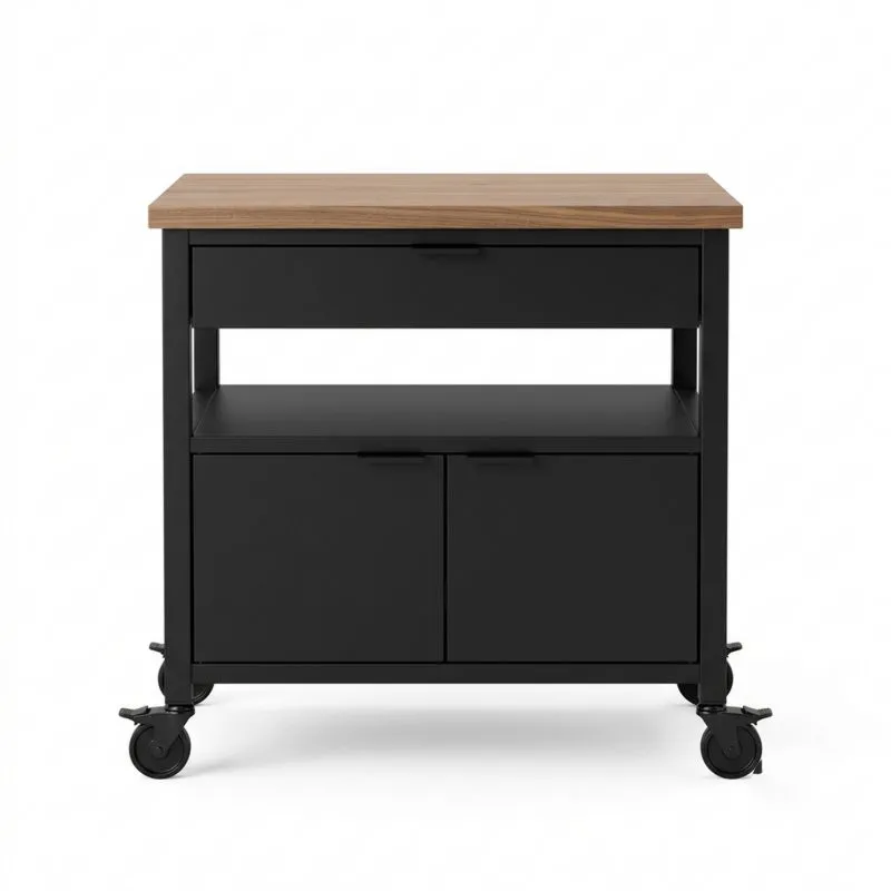 Küchenwagen Stahl Schwarz Eiche Länge90cmxBreite50cmxHöhe90cm
