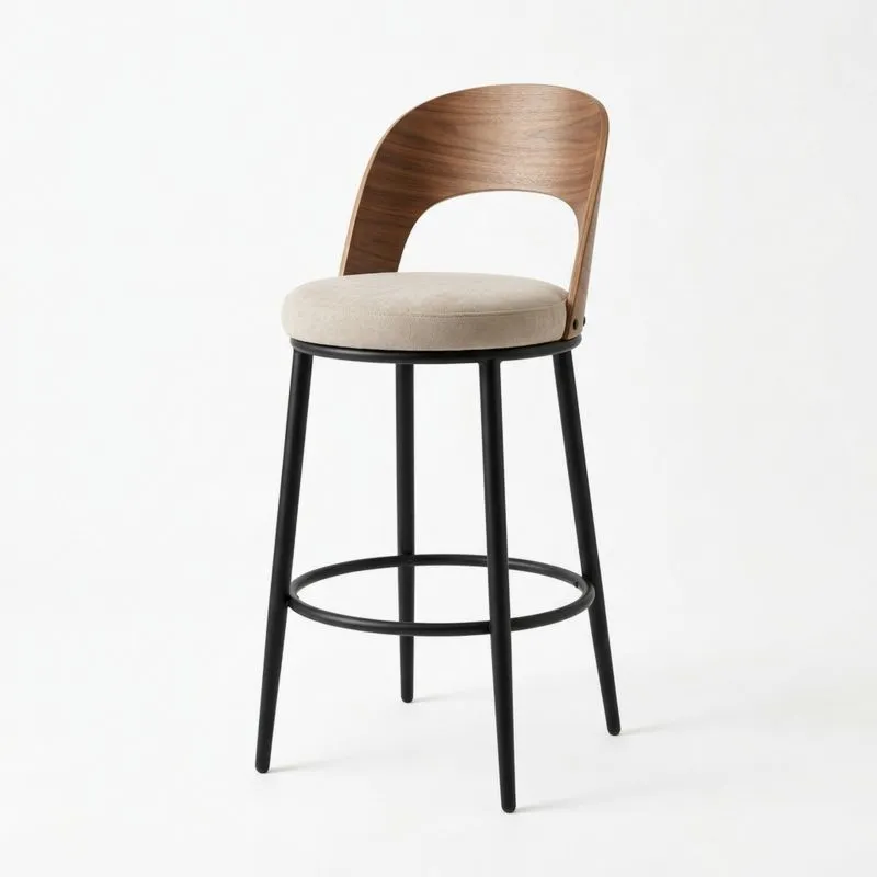 Barhocker Massivholz Edelstahl Polyesterstoff Beige Schwarz