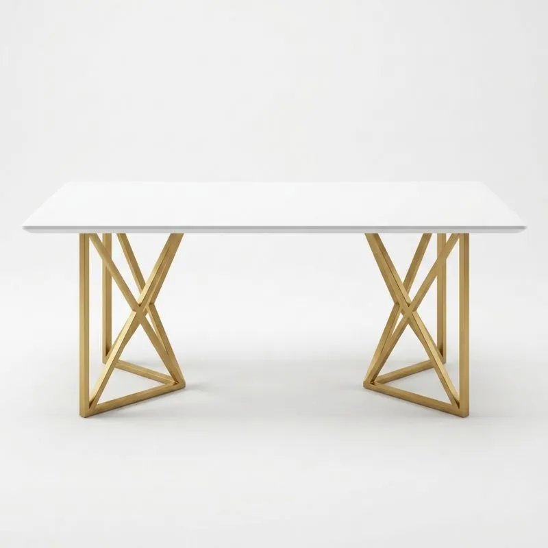 Esstisch Rechteckig Laminat Stahl Weiß Gold Länge180cmxBreite90cmxHöhe75cm