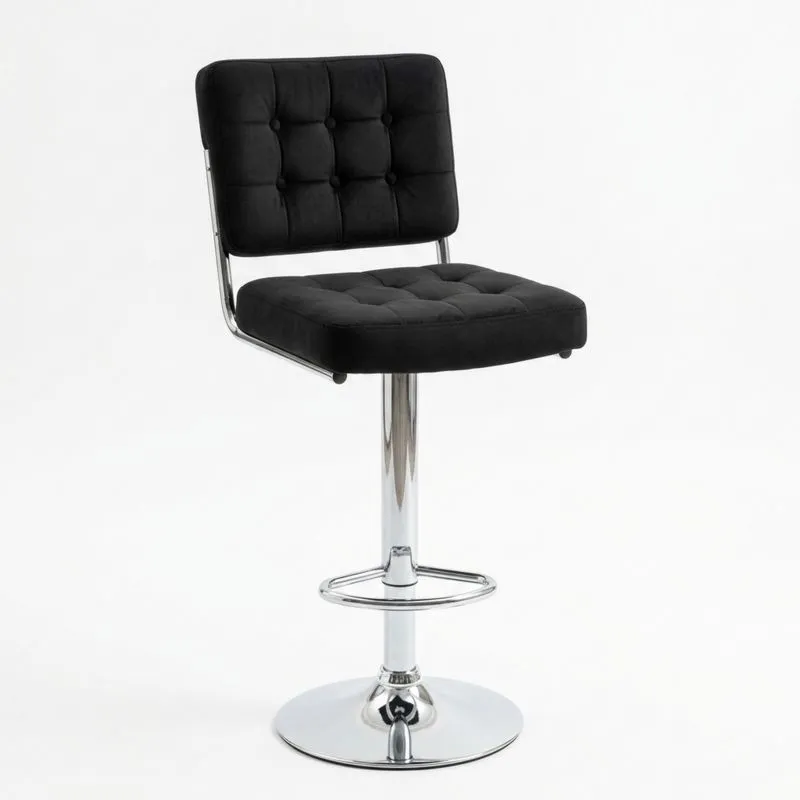 Barhocker Stoff Stahl Schwarz höhenverstellbar