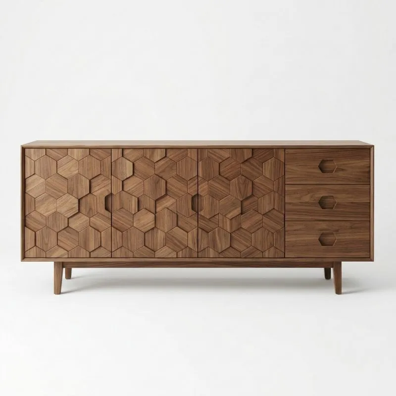 Sideboard Nussbaum Holz Wabenmuster Braun Länge150cm x Breite40cm x Höhe75 cm