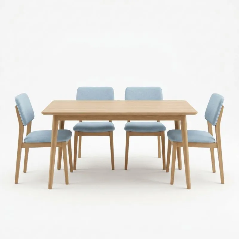 Essgruppe Eicheholz Blau Stoff