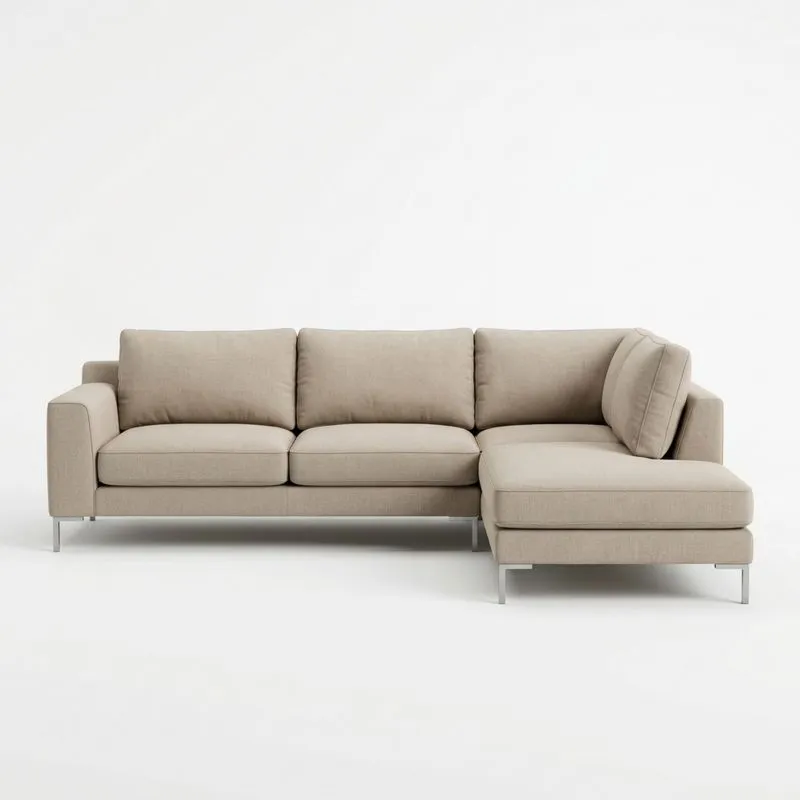 Ecksofa Beige Stoff mit Beine aus Chrommetall