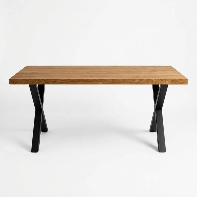 Rechteckiger Esstisch aus Eichenholz und Stahlbeine Länge180cmxBreite90cmxHöhe75cm