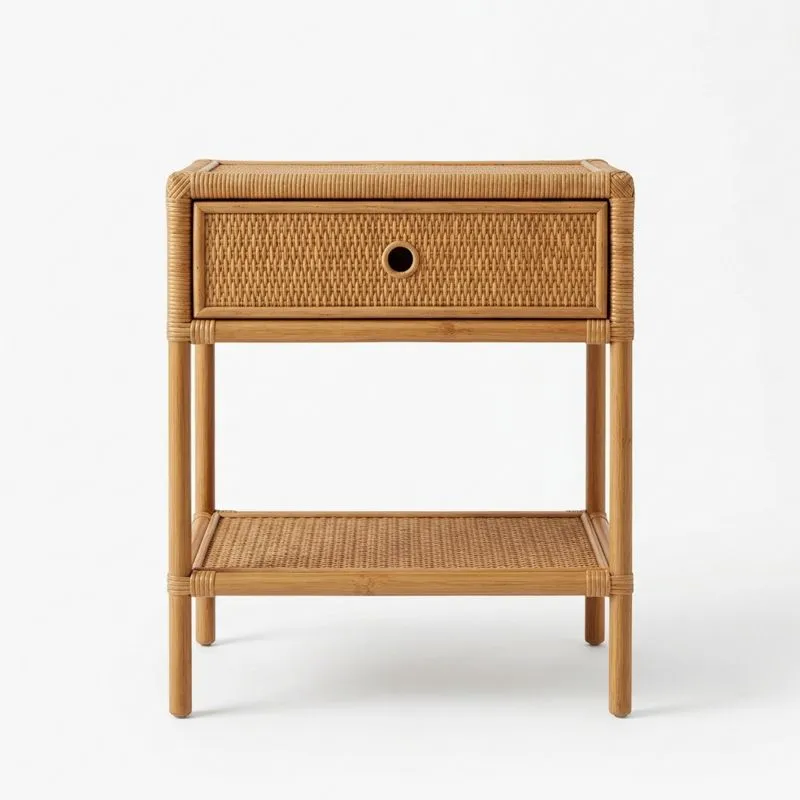 Bambus-Nachttisch mit Rattan-Schublade