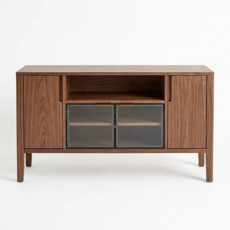 Sideboard mit Walnussfurnier und Glas-Schiebetüren Länge147 cm
