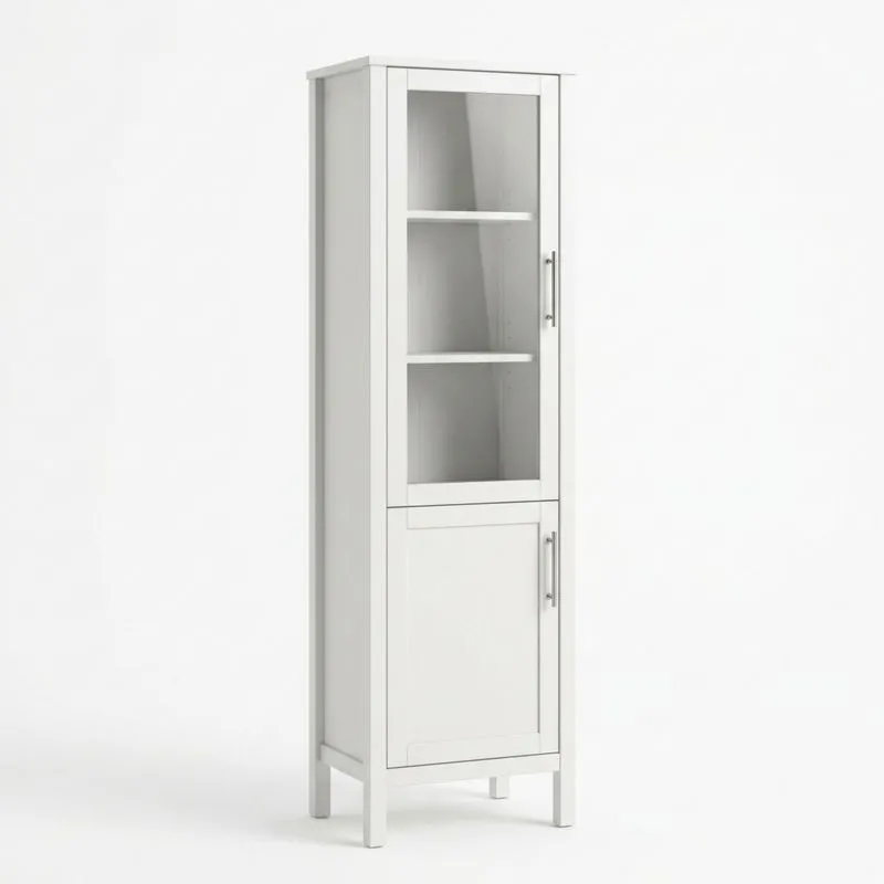 Weißer MDF-Schrank mit Glastüren