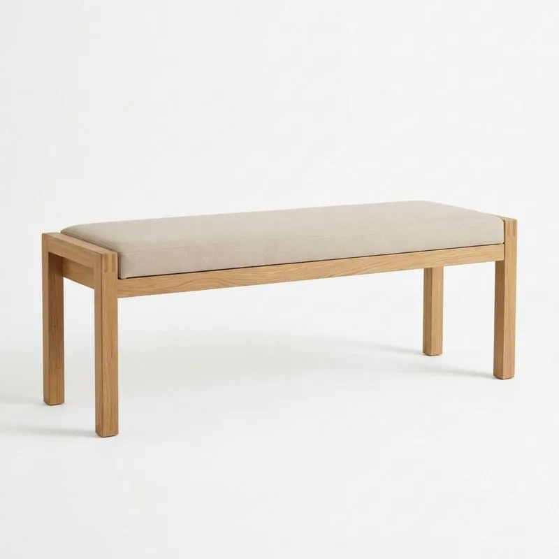 Eichenbank mit Leinenpolster Beige Länge120cmxBreite40cmxHöhe45cm