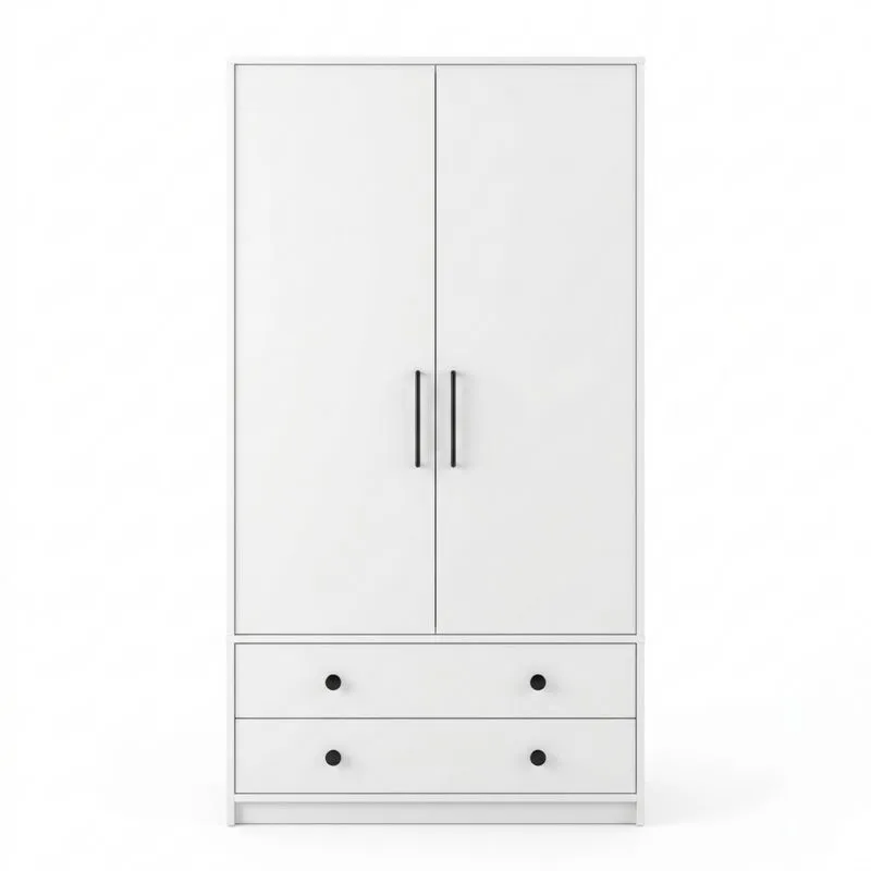 Schrank mit zwei Türen und zwei Schubladen Weiß Spanplatte mit Melaminbeschichtung Höhe180cmxBreite90cmxTiefe50cm