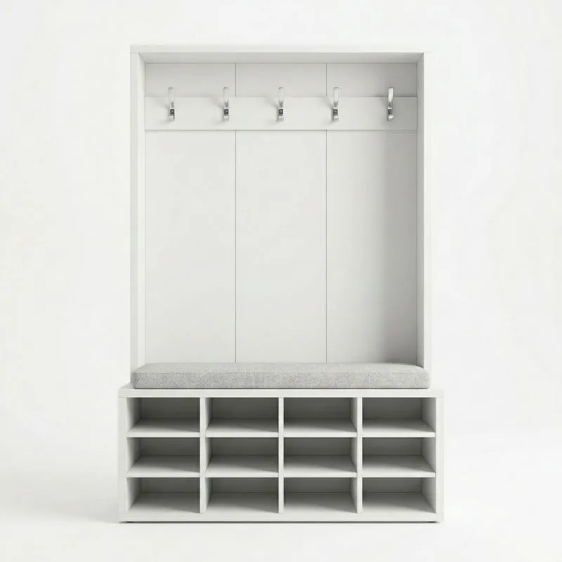 Garderobenbank mit Haken Eiche Weiß Grau Höhe180cmxBreite100cmxTiefe35cm