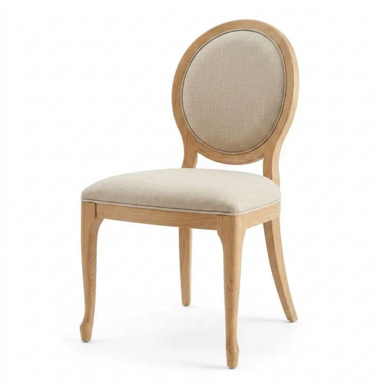 Stuhl aus Eiche mit Leinenbezug in Beige