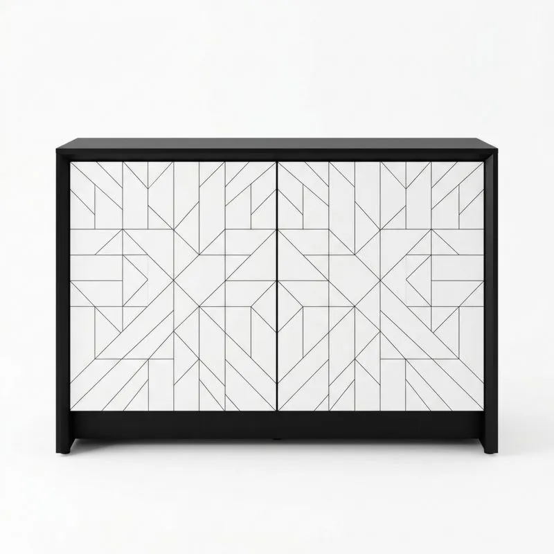 Sideboard aus Holz mit geometrischem Muster in Schwarz/Weiß Länge120cmxBreite40cmxHöhe90cm