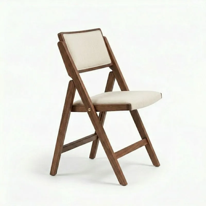 Klappstuhl Walnussholzrahmen Leinenbezug Beige