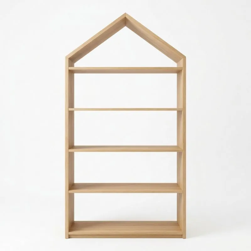 Regal aus Holz in Hausform, 140 cm Höhe, Eiche Natur