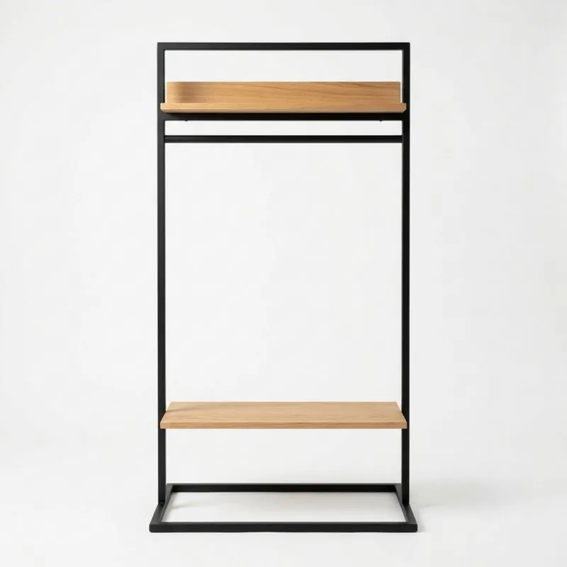 Kleiderständer Stahl Eichenholz Schwarz Natur Höhe150cmxBreite80cmxTiefe40cm