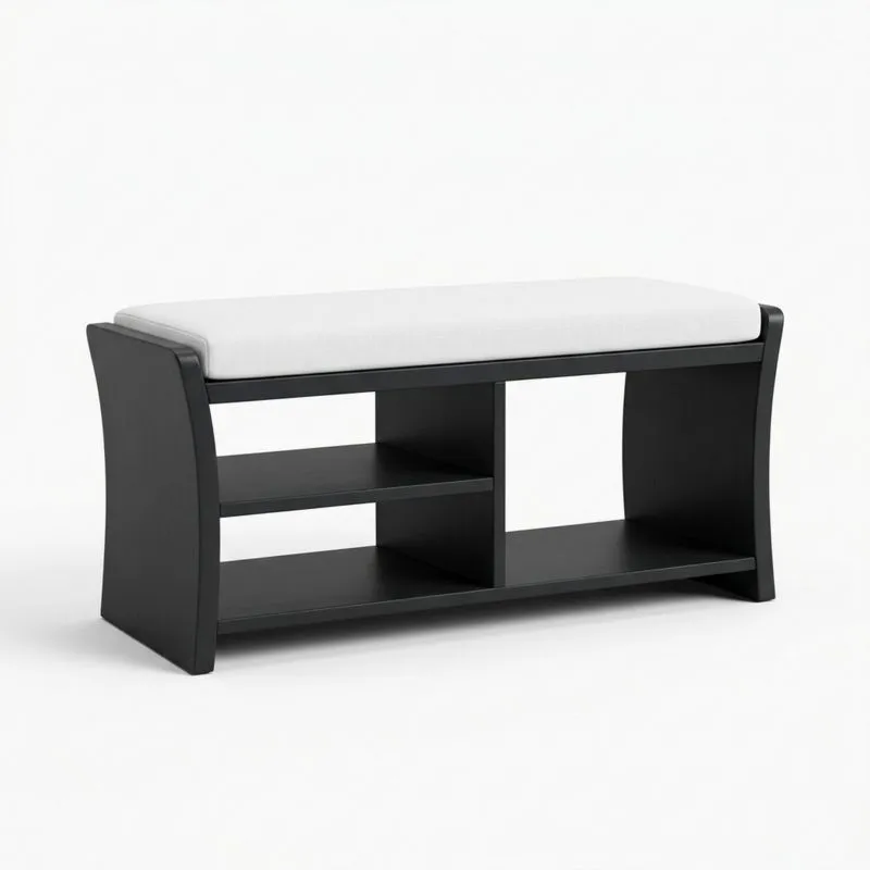 Schuhbank mit Sitzpolster MDF Schwarz/Weiß Länge80cmxBreite30cmxHöhe45cm