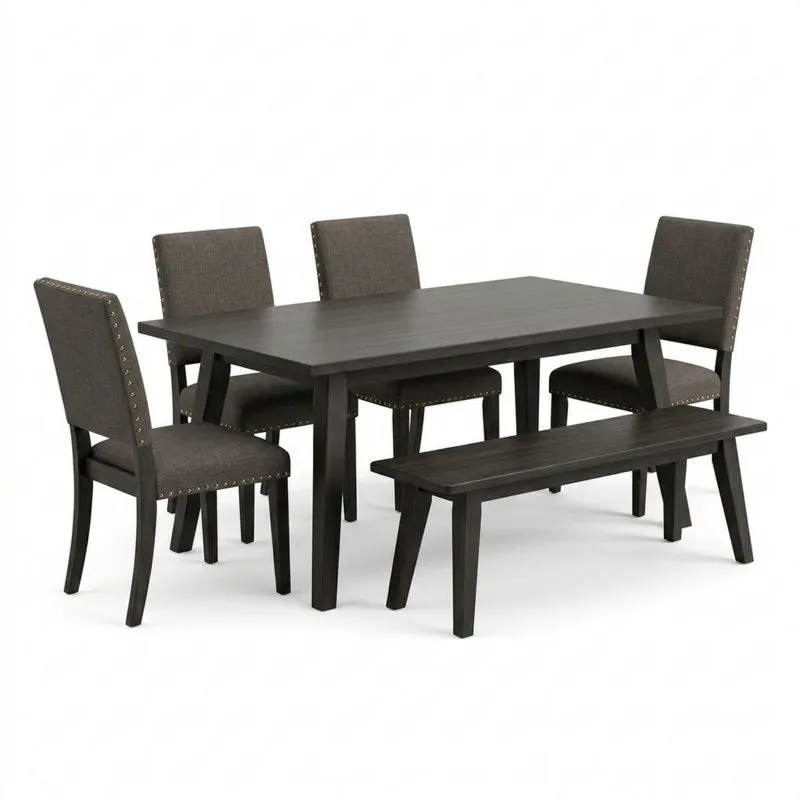 Essgruppe 6-teilig Massivholz Stoff Dunkelbraun