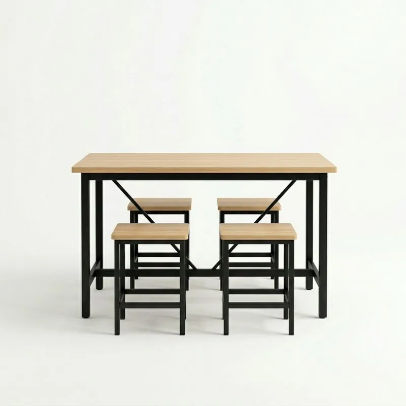 Essgruppe Massivholz Stahl Länge120cmxBreite60cmxHöhe75cm 4 Hocker