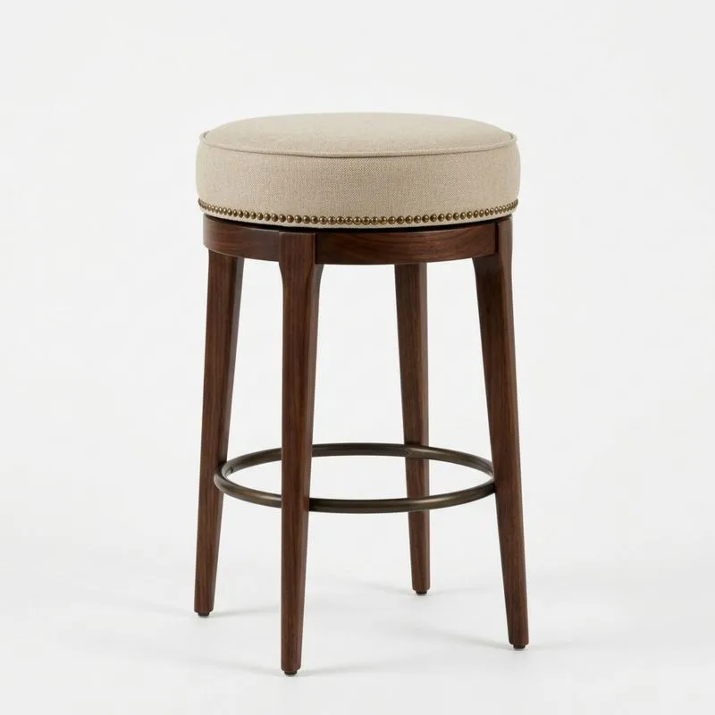 Barhocker Eichenholz Leinen Beige Gesamthöhe75cm