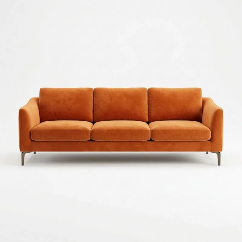 3-Sitzer Samtsofa Orange mit Stahlbeinen