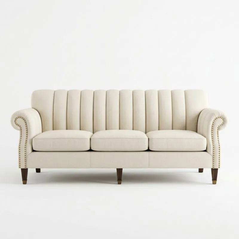 3-Sitzer Sofa Beige Mikrofaser Massivholz