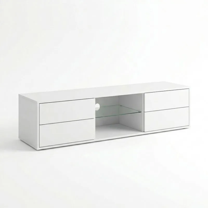 TV-Schrank MDF Weiß mit gehärtetem Glas