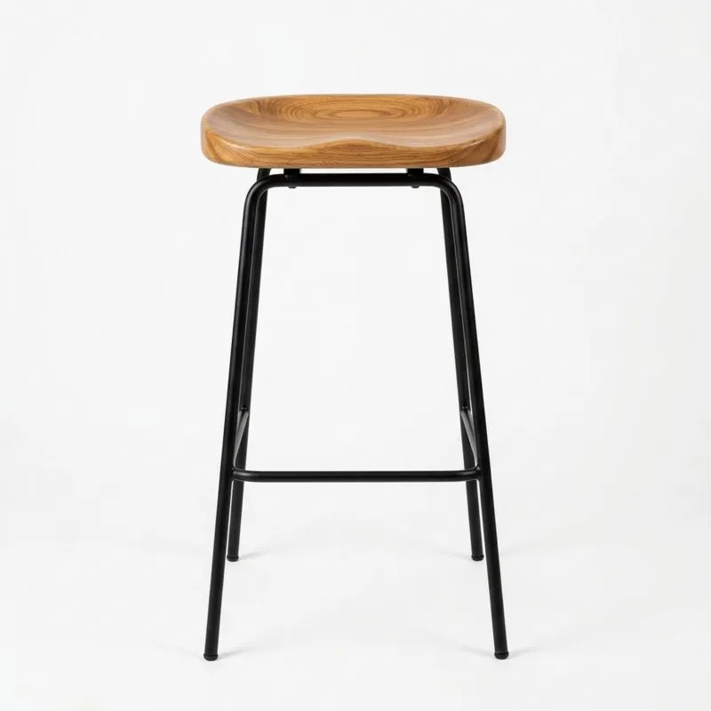 Barhocker mit Holzsitz und Stahlrahmen, Schwarz, Höhe75 cm
