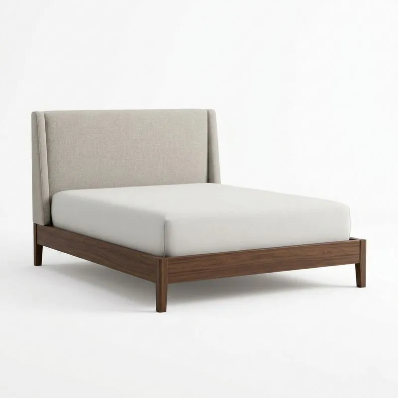 Polsterbett Leinen Walnussholz Beige