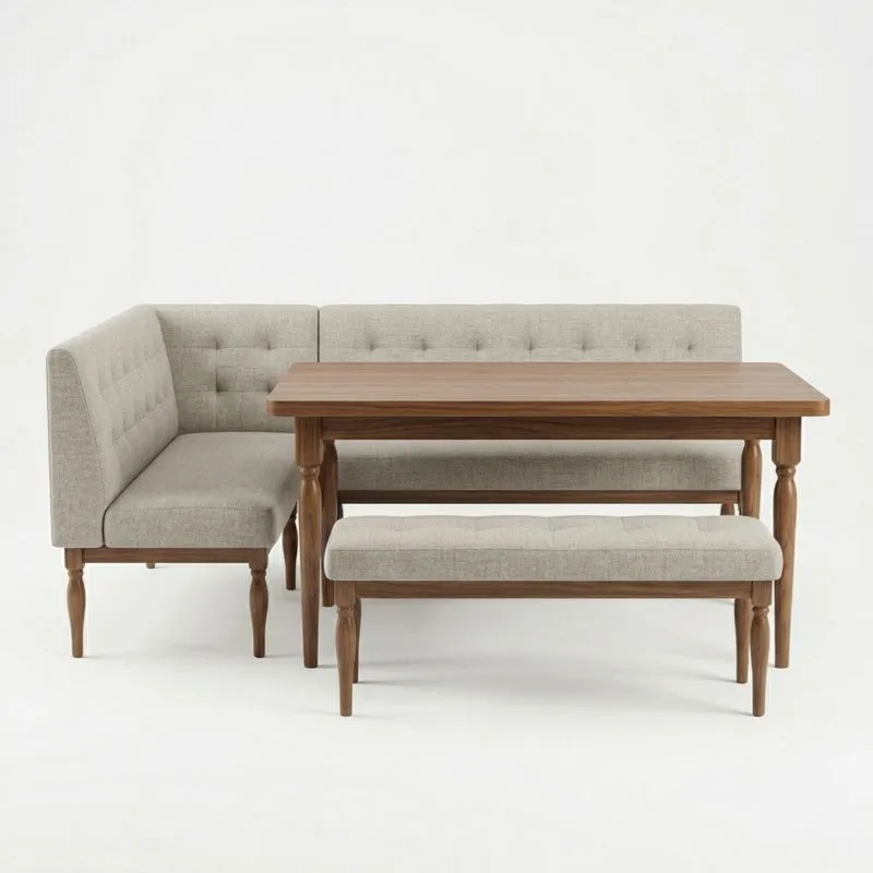 Esszimmer Eckbank Set Walnussholz Beige 4-teilig