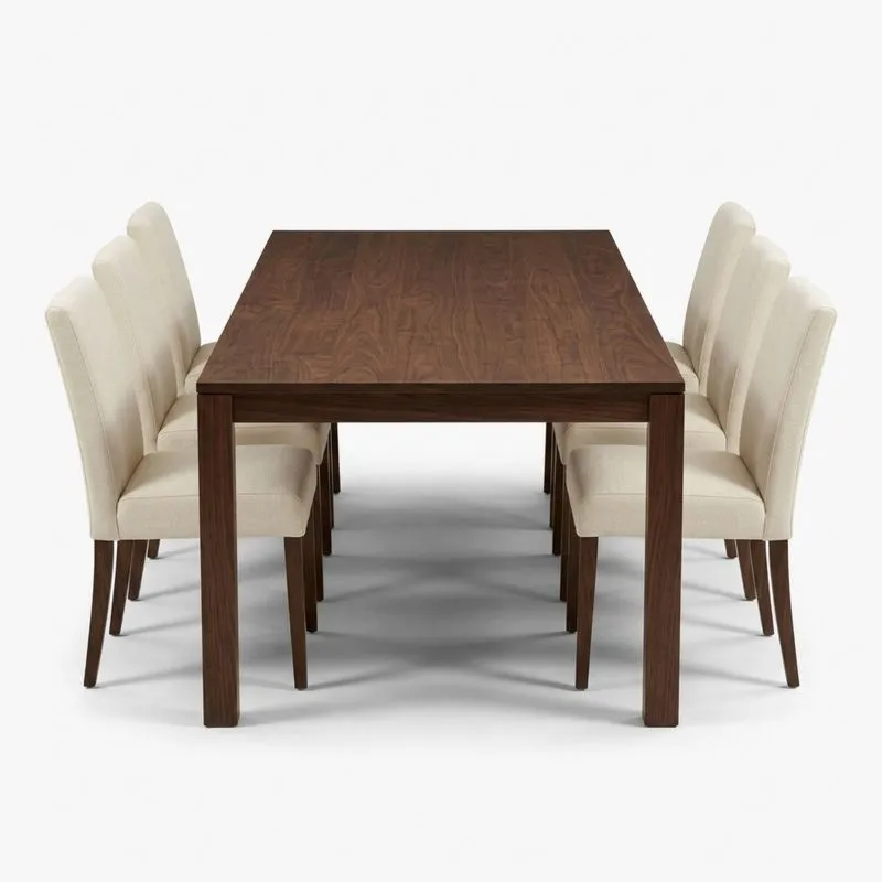 Esstisch-Set Nussbaum mit 6 Stühlen Beige