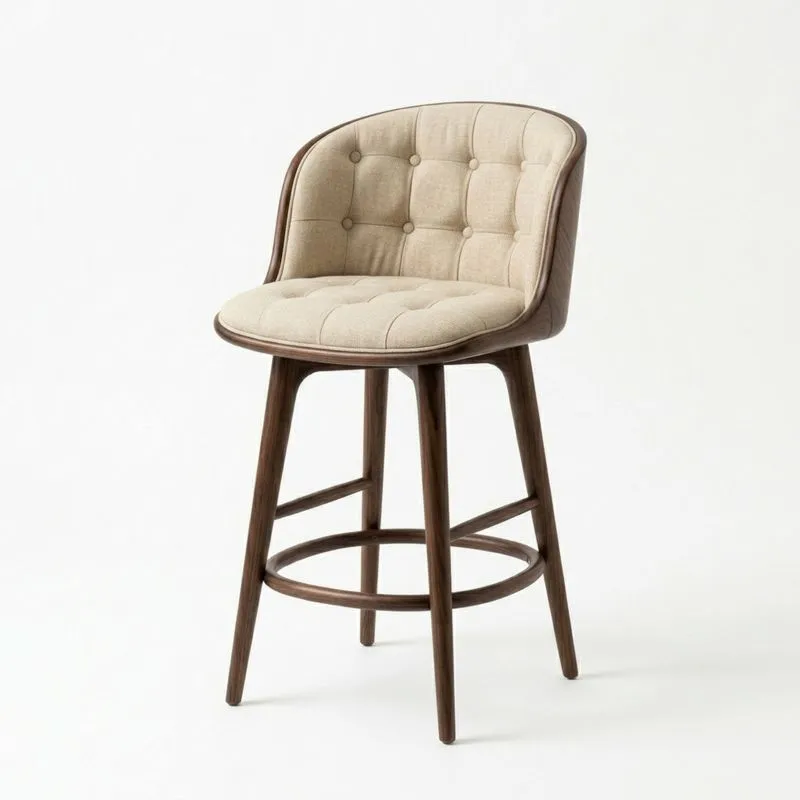 Barhocker mit Leinenpolsterung und Massivholzrahmen, Beige