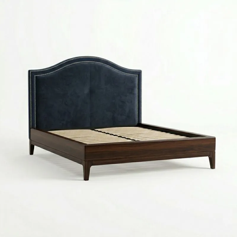 Doppelbett Massivholz Mikrofaser Dunkelblau/Braun