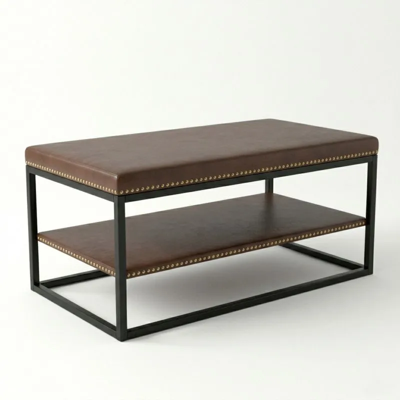 Rechteckiger Couchtisch Kunstleder Stahl Braun Länge100cmxBreite50cmxHöhe45cm