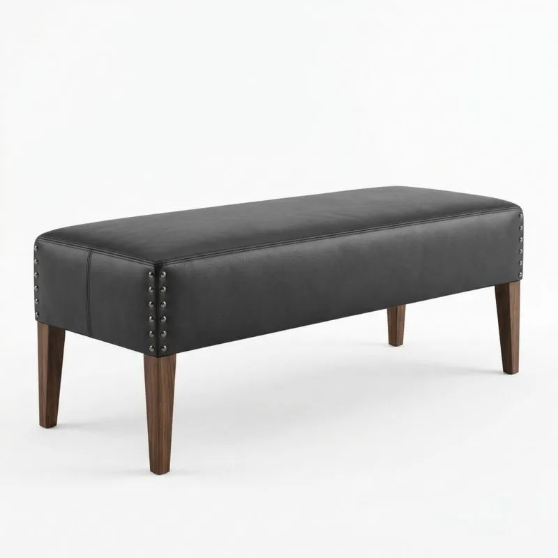 Bank aus PU-Leder und Massivholz Schwarz Länge120cmxBreite40cmxHöhe45cm