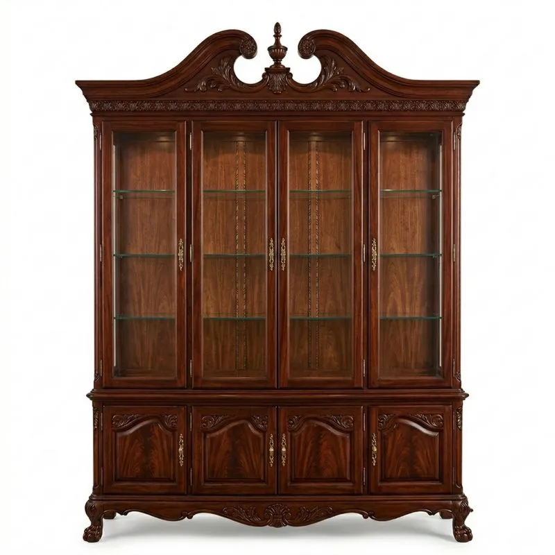 Vitrine Massivholz Gehärtetes Glas Dunkelbraun Höhe200cmxBreite150cmxTiefe45cm