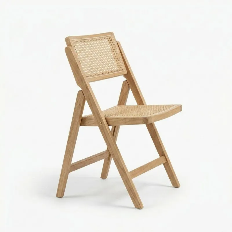 Klappstuhl aus Eichenholz und Rattan Beige Breite45cm
