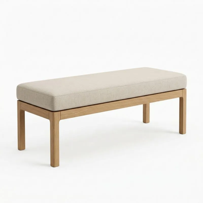 Eichenholzbank mit Stoffbezug in Beige, Länge120cmxBreite40cmxHöhe45cm