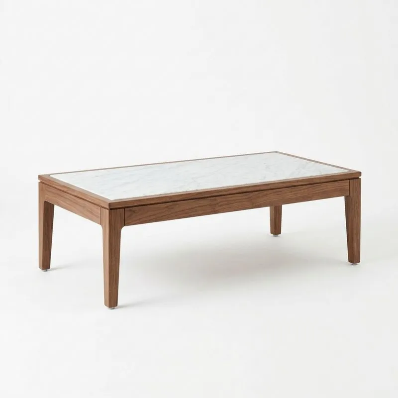 Rechteckiger Couchtisch Walnussholz Gehärtetes Glas Länge110cmxBreite55cmxHöhe40cm
