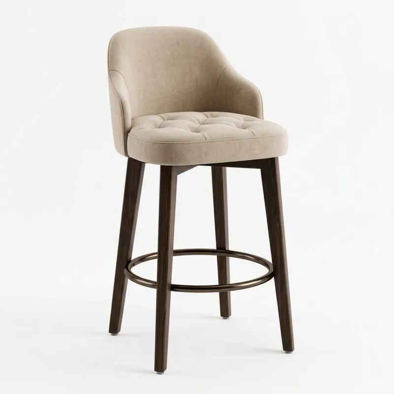 Barhocker mit Leinenpolsterung und Walnussrahmen Beige