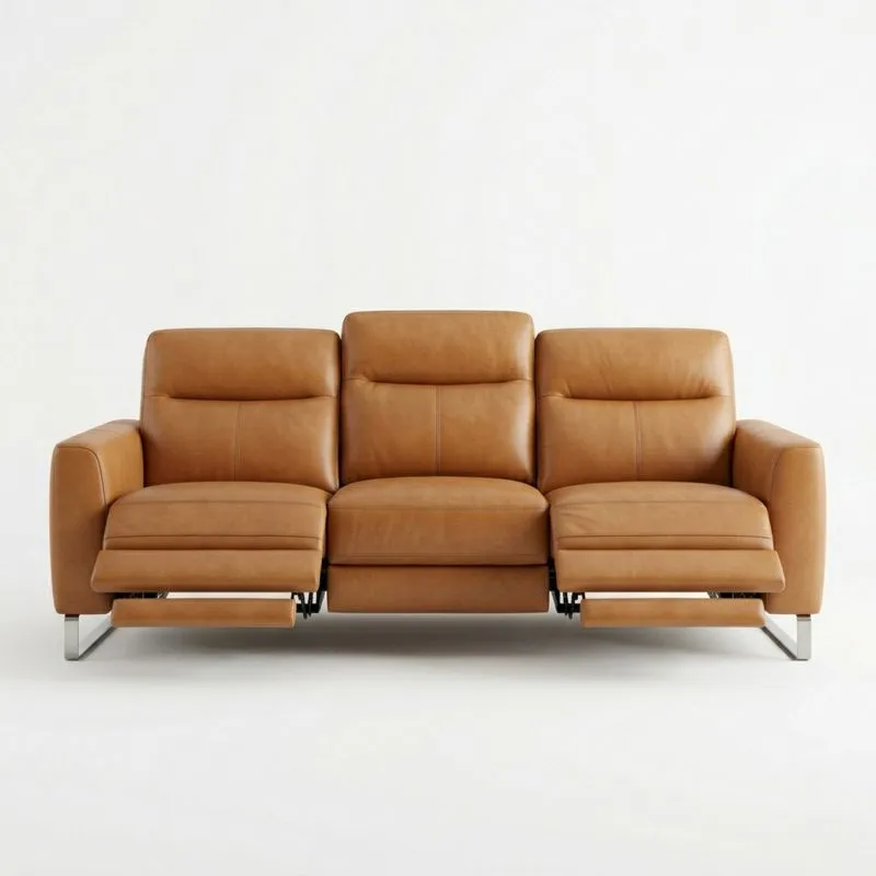 Dreisitzer-Sofa aus PU-Leder, braun mit Edelstahlgestell
