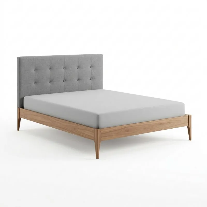 Doppelbett Grau Leinen Kopfteil Massivholzrahmen