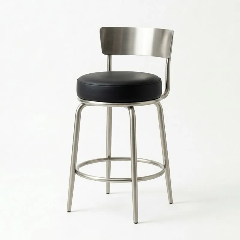 Barhocker Edelstahl Kunstleder Schwarz