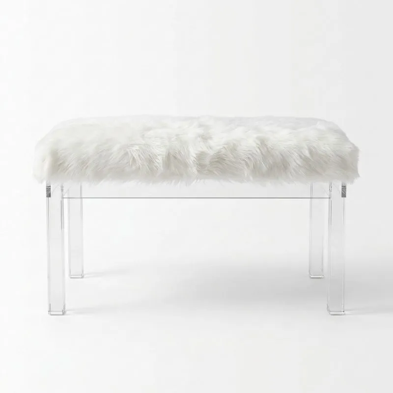 Hocker Acryl Kunstfell Weiß