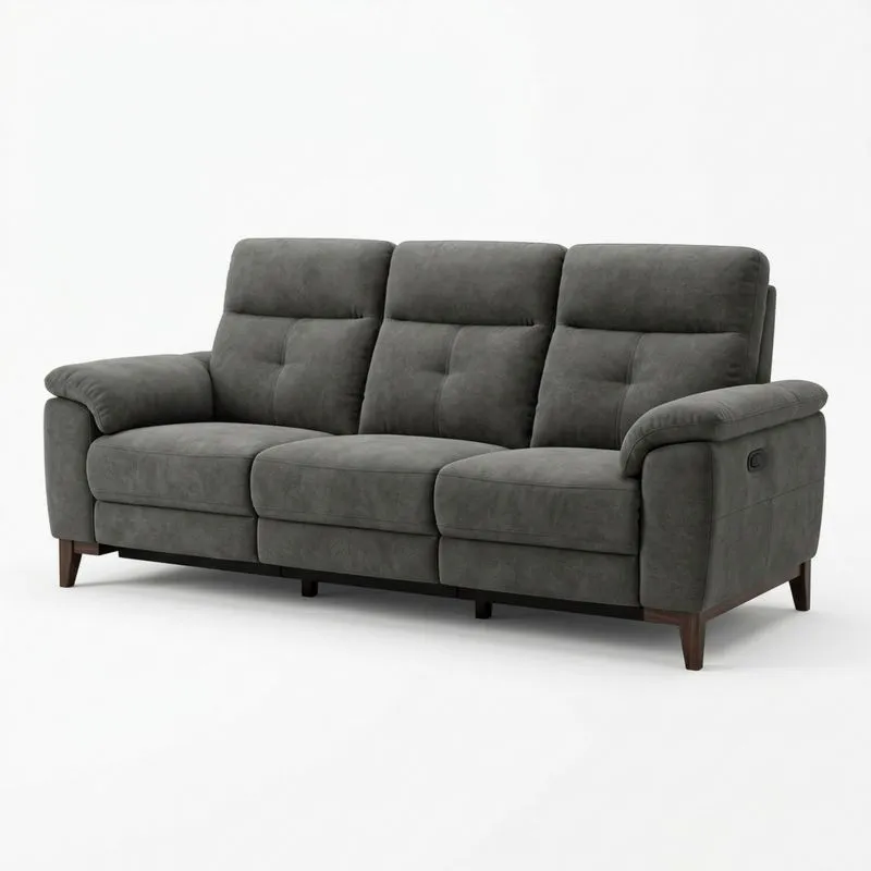 3-Sitzer Sofa Mikrofaser mit Beine aus Massivholz Grau
