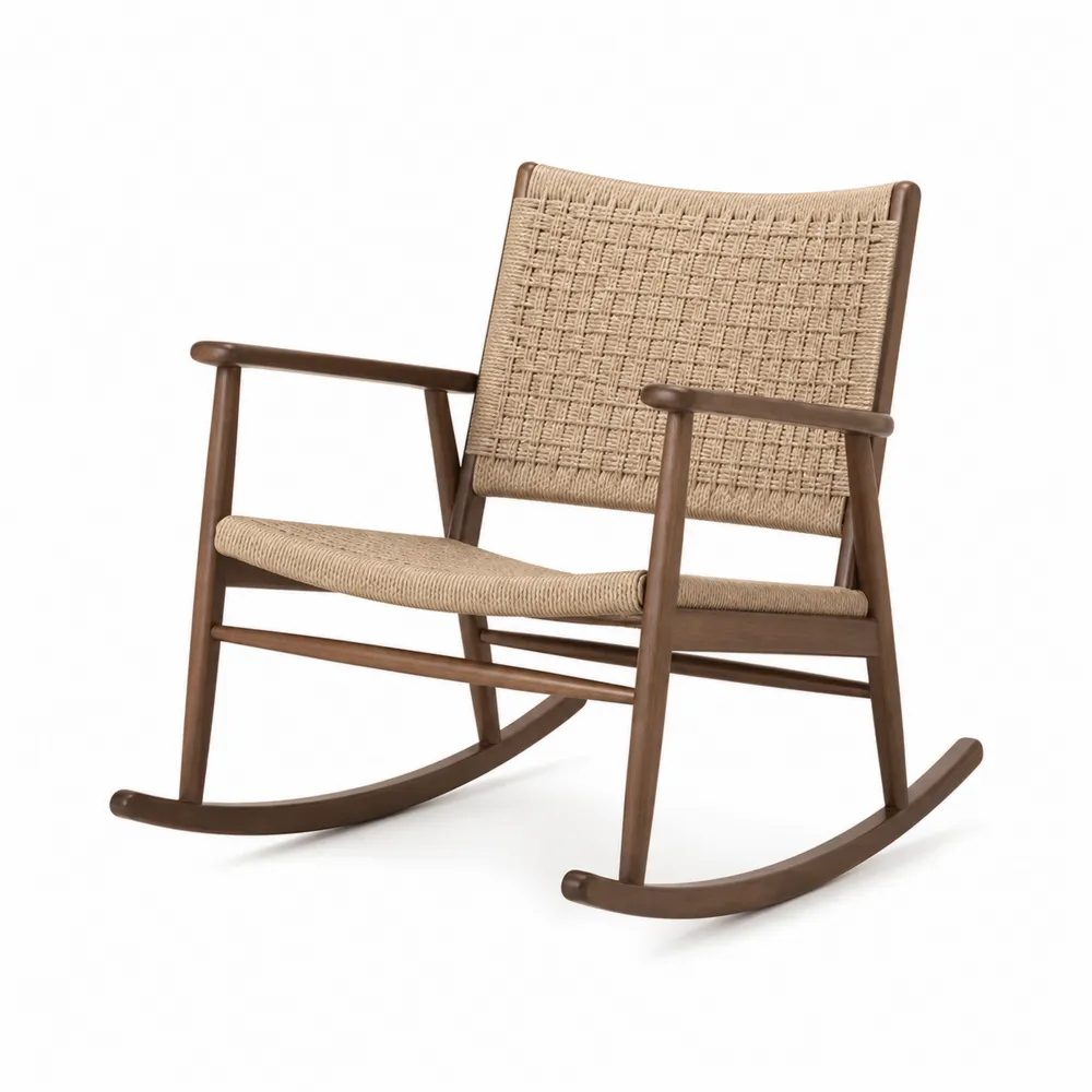 Holzschaukelstuhl mit Rattan-Gewebe Beige-Modernhavneu