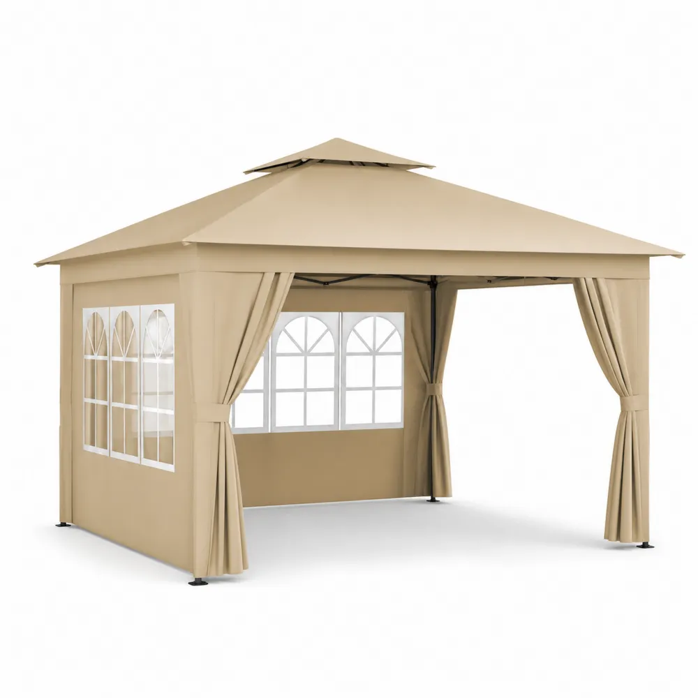 Pavillon 3x3m Polyester Beige mit Fenstern-Modernhavneu