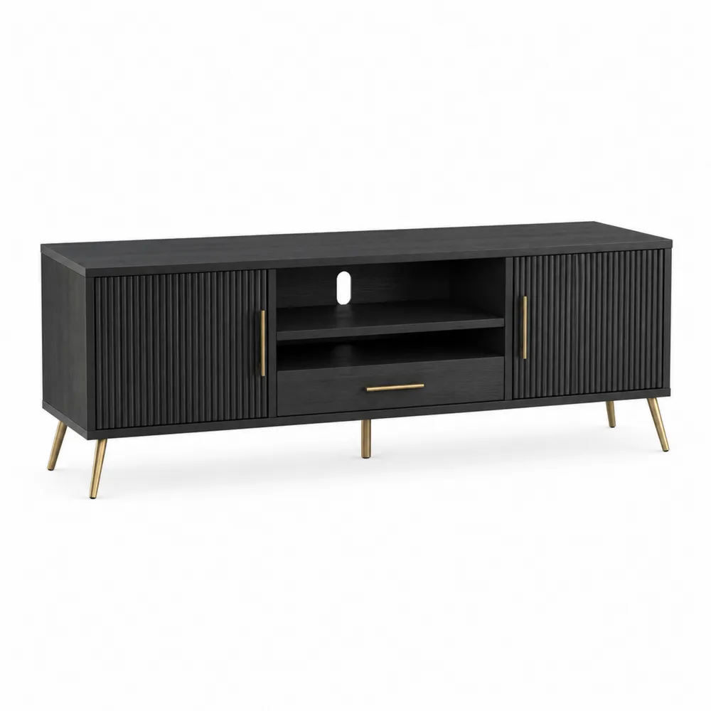 TV-Schrank Holz mit Metallbeinen Schwarz/Gold 150x40x50 cm-Modernhavneu